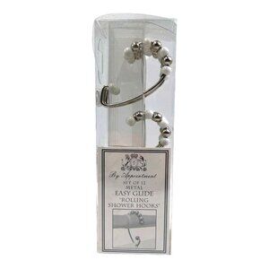 By Appointment Set of 12 Easy Glide Rolling Shower Hooks Silver & White Beads